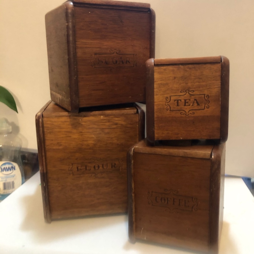 4PC vintage farmhouse wooden canister set